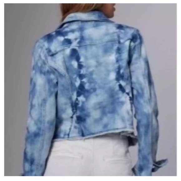 Pilcro Tie Dye Trucker Jacket Anthropologie Frayed Denim Jacket Large L - Picture 3 of 9
